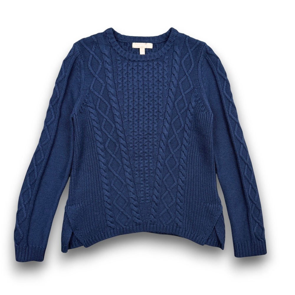 Banana Republic Sweater Womens L Blue Fisherman Cable Knit‎ Merino Wool Blend
